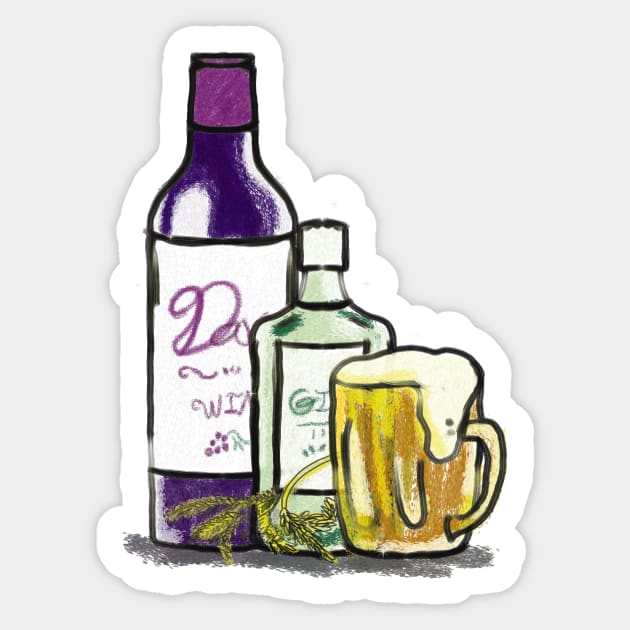 Beer, Gin, and wine Sticker by Shadowsantos